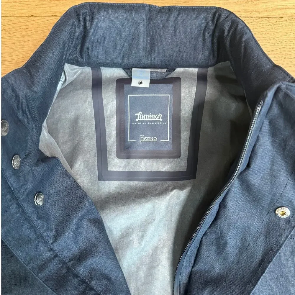 NWT Herno Laminar Men's Giacca Hooded Linen Navy Blue Packable Hood Jacket/Coat